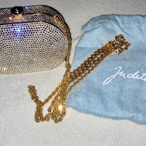 Judith Leiber Crystal Oval Minaudière Clutch w/ Chain & Dust Bag (Gold)